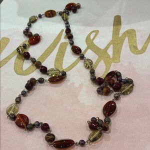 Elegant Long Beaded Italian Glass Multi Colored And Variety Shaped Necklace